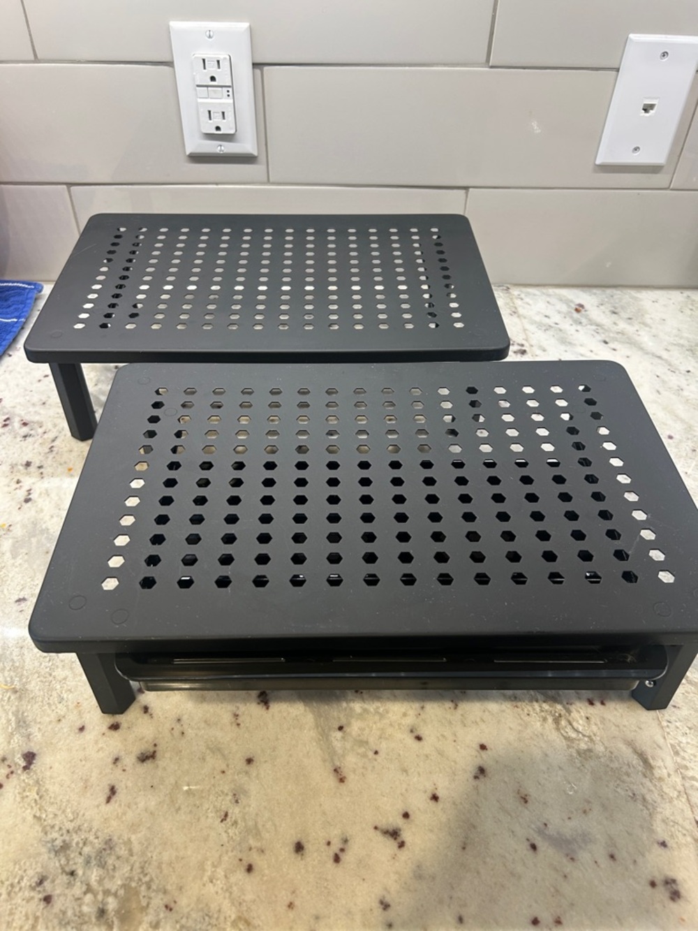 Perforated Metal Riser Stands, set of 2, black , desk computer stands adjustable